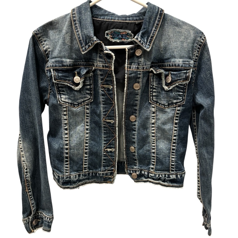 Grace in LA Girls Distressed Crop Jean Jacket XL